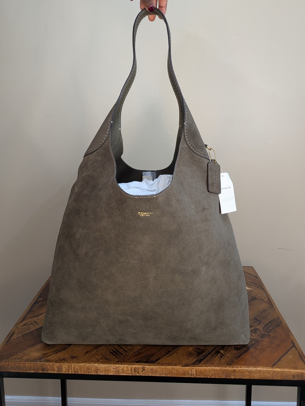 COACH Olive Suede Brooklyn Shoulder Bag - Picture 2 of 4
